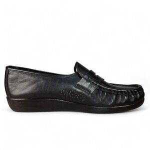 SAS Leather Loafers Women Size 9.5 Slim Black Slip On Cushioned Comfort Shoe USA